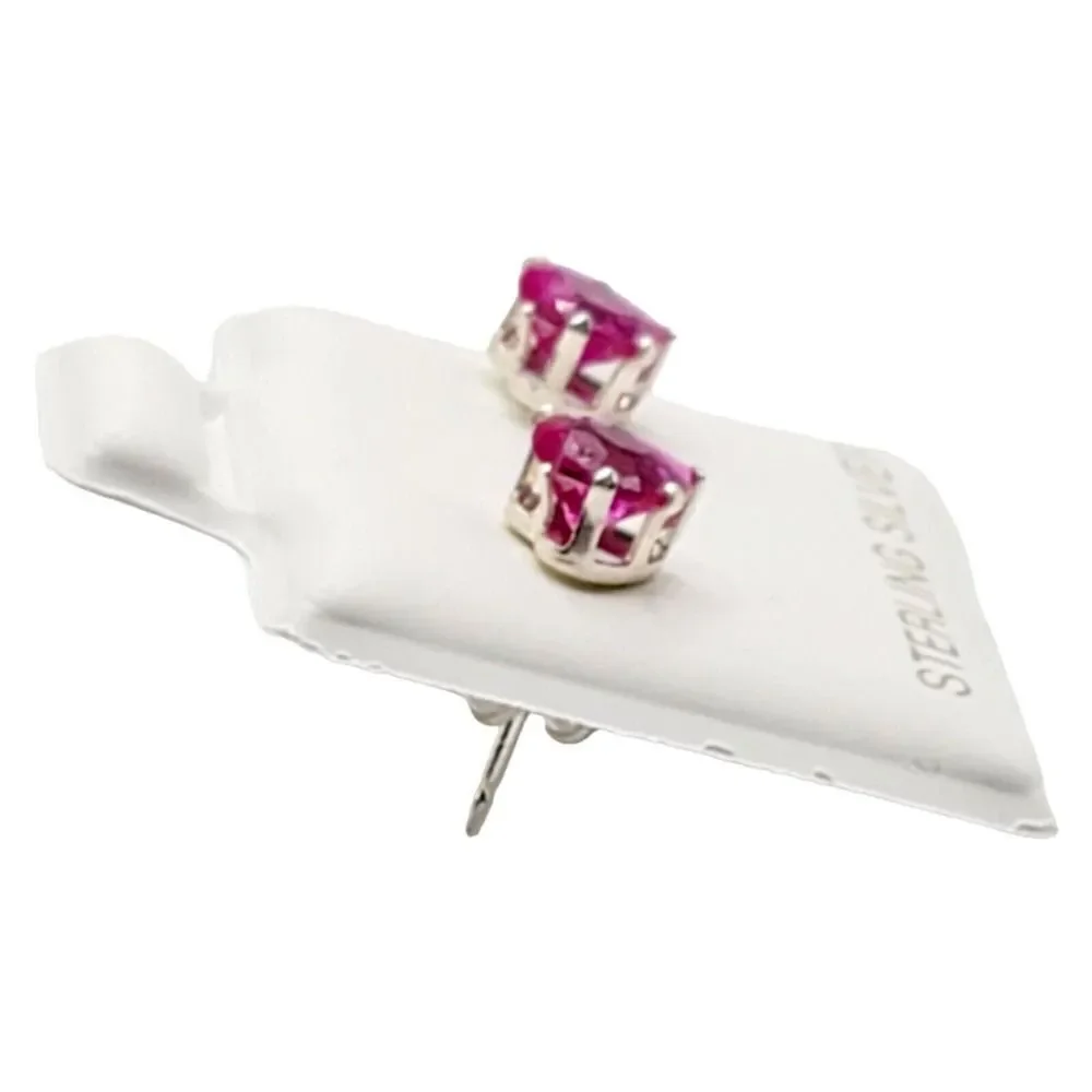 Sterling Silver 925 Pink CZ Heart Shaped Stud Earrings Valentines - Picture 4 of 8